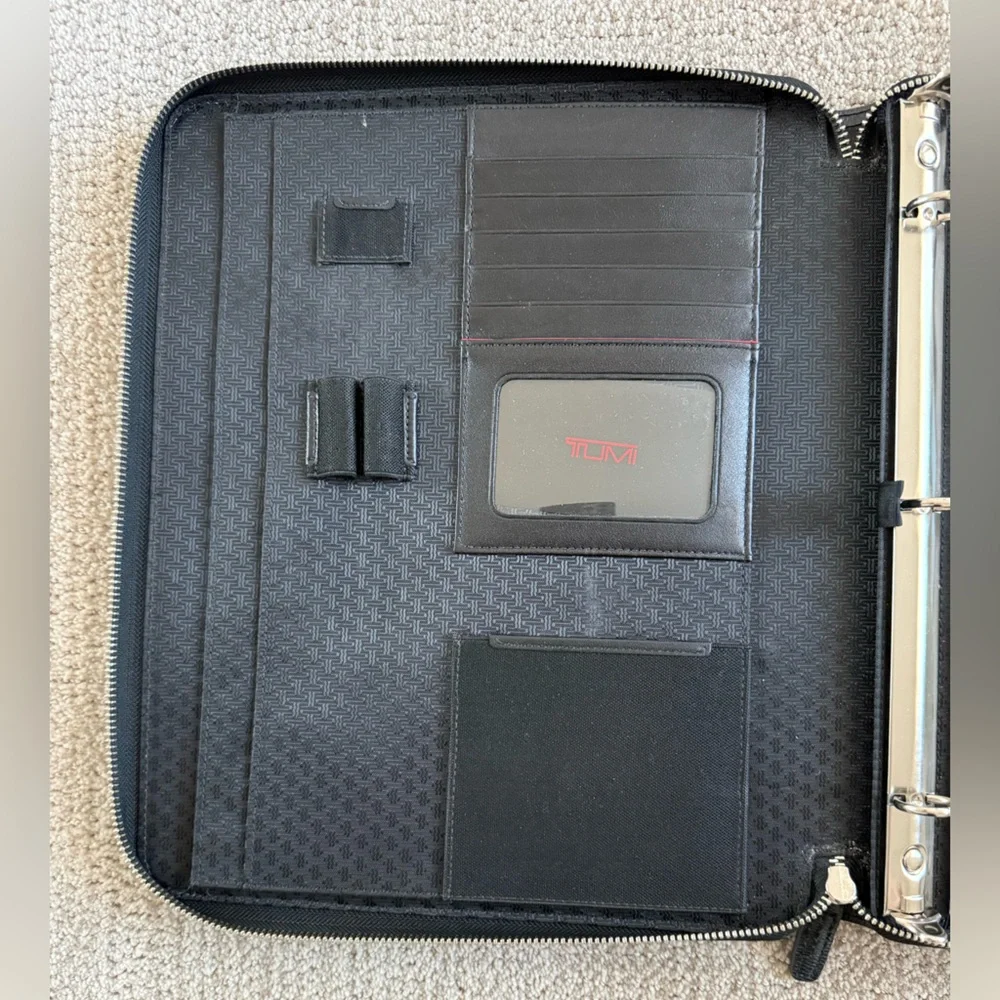 TUMI textured black leather attaché travel bag or briefcase